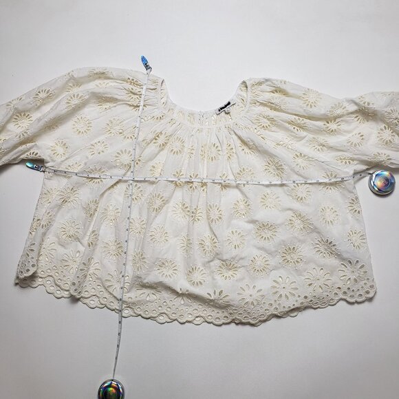 Madewell Embroidered Shirred Puff-Sleeve Top Women's Large Ivory Floral Eyelet - Picture 5 of 16
